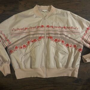 Chic Floral Beige Bomber Jacket